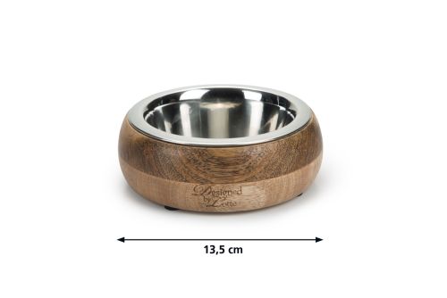 Beeztees DBL Köpek Mama Su Kabı, Dışı Masif Ahşap, Paslanmaz Çelik, 13,5cm, 350ml