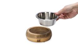 Beeztees DBL Köpek Mama Su Kabı, Dışı Masif Ahşap, Paslanmaz Çelik, 13,5cm, 350ml - Thumbnail