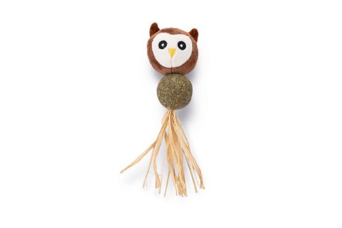 Beeztees Kedi Oyuncağı, Peluş Baykuş ve Kediotu Topu, 16cm