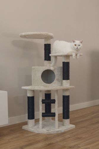 Beeztees Kedi Tırmalama ve Oyun Evi, Krem, 50x50x123cm