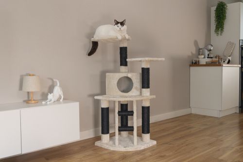 Beeztees Kedi Tırmalama ve Oyun Evi, Krem, 50x50x123cm