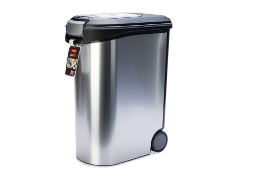 Beeztees Mama Saklama Kabı, Plastik, Tekerlekli, Özel Kapaklı, Dışı Metal Görünümlü 54L
