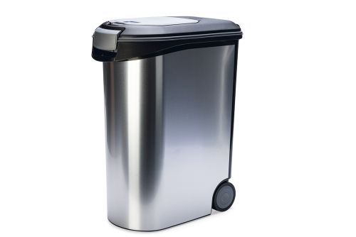 Beeztees Mama Saklama Kabı, Plastik, Tekerlekli, Özel Kapaklı, Dışı Metal Görünümlü 54L