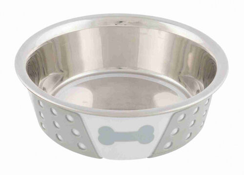 Trixie Köpek Mama Su Kabı Paslanmaz Çelik Silikon 0,75Lt 17cm Beyaz Gri